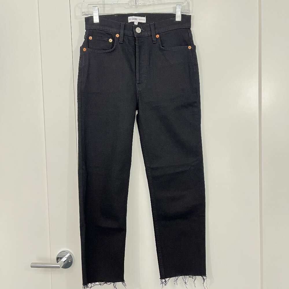 RE/DONE Size 26 Black High Rise Stove Pipe Straight Leg Cropped Jeans